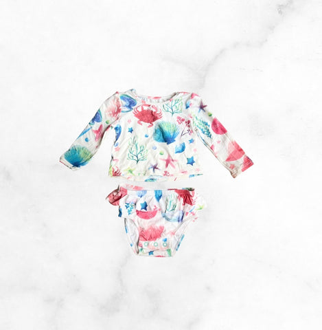 hatley ♡ 6-9 mo ♡ long sleeve sea print two piece swim set