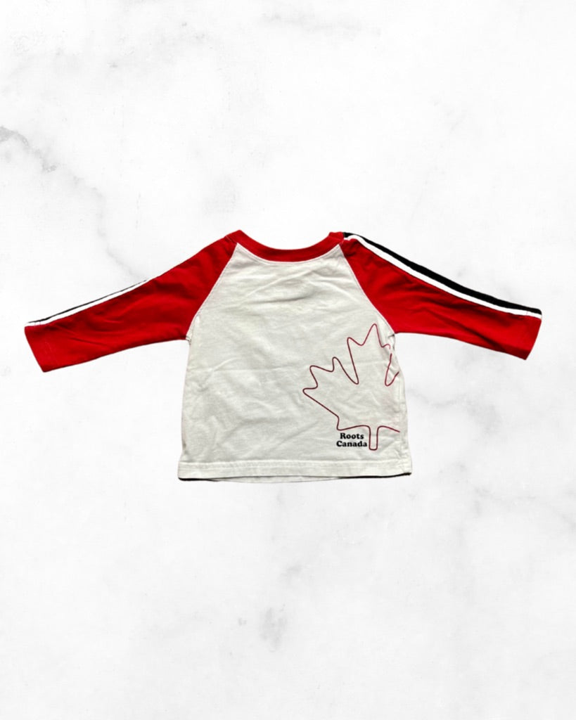 roots ♡ 6-12 mo ♡ striped sleeve maple leaf longsleeve