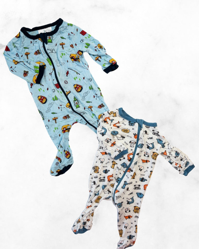 roche & ciseaux ♡ 3 mo ♡ puppy/ camping zipper footie bundle