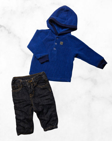 mec/gap ♡ 6-12 mo ♡ fleece henley hoodie & dark denim set