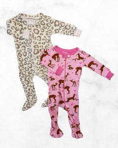 hatley ♡ 0-3 mo / 3-6 mo ♡ pink cheetah & deer zipper pj bundle