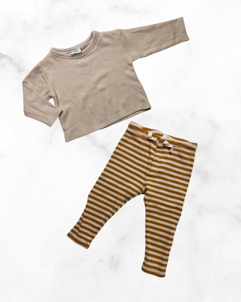 zara ♡ 12-18 mo ♡ mustard stripe waffle set