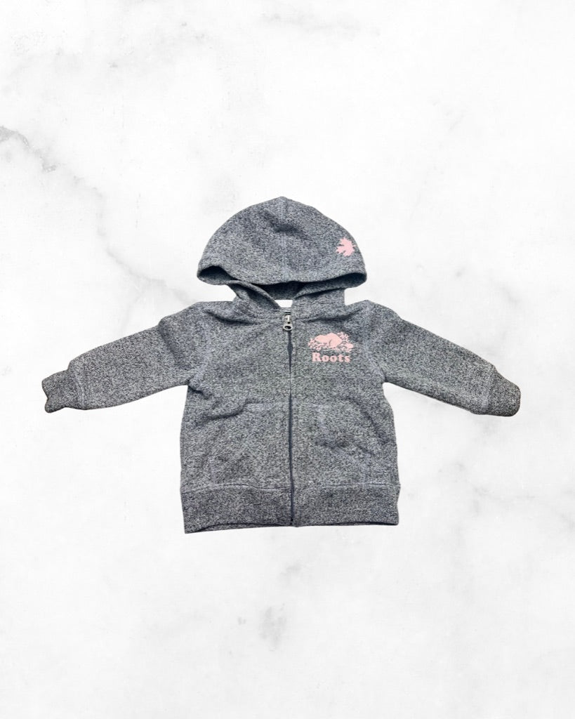 roots ♡ 6-12 mo ♡ salt & pepper pink logo zip up hoodie