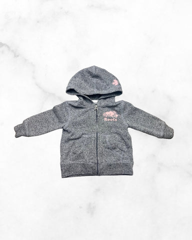 roots ♡ 6-12 mo ♡ salt & pepper pink logo zip up hoodie