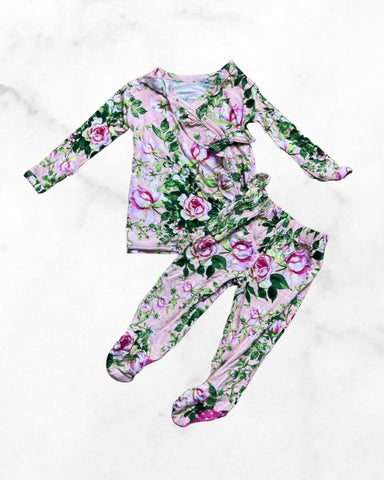 posh peanut ♡ 0-3 mo ♡ floral ruffle kimono & footie set