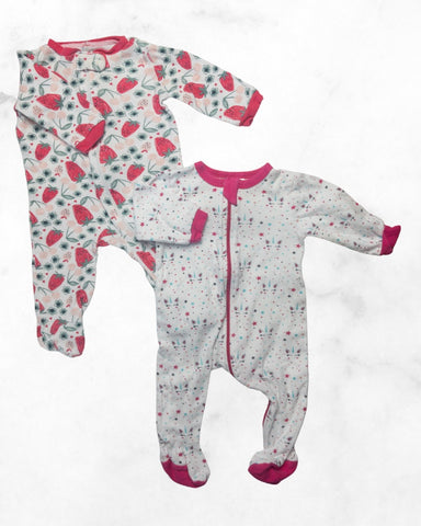 chickpea/roche & ciseaux ♡ 3-6 mo ♡ unicorn/ berries zipper footie bundle