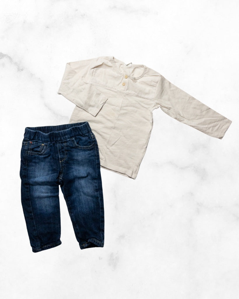 gap/h&m ♡ 12-18 mo ♡ henley & flannel lined jeans set
