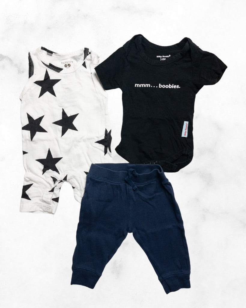 baby place/silly souls/babysoy ♡ 3-6 mo ♡ star romper bundle