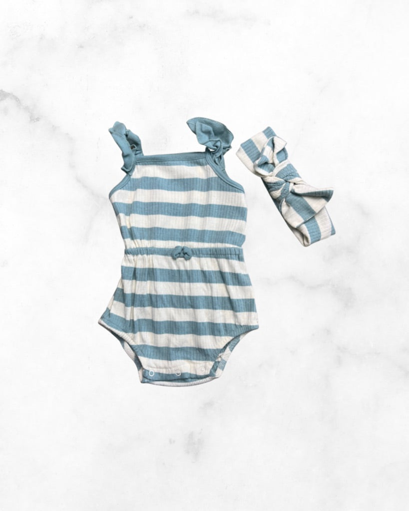 chick pea ♡ 6-9 mo ♡ striped romper & headband set