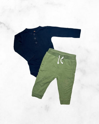 miles/enfant ♡ 9mo ♡ ribbed henley long sleeve bodysuit & jogger set