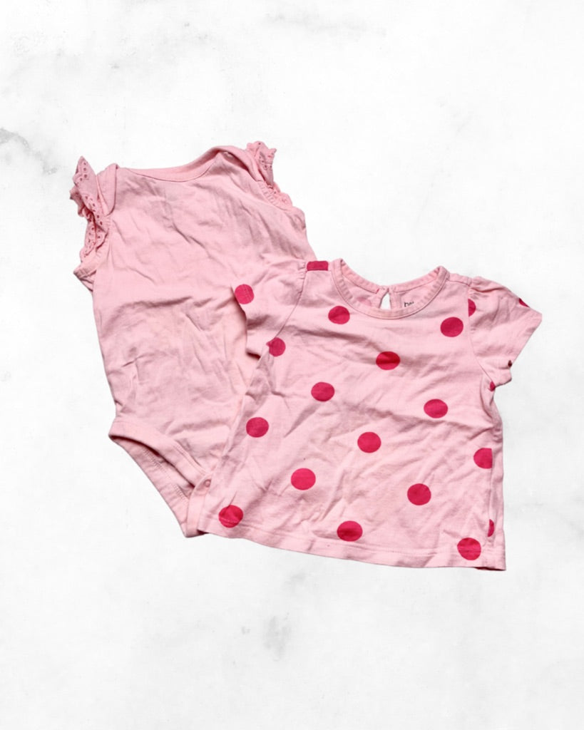 gap ♡ 6-12 mo ♡ pink polkadot t-shirt & ruffle bodysuit bundle