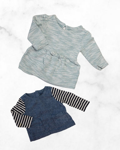 gap ♡ 12-18 mo ♡ thick blue/white dress & denim/ stripes top bundle