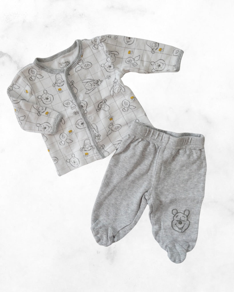 disney ♡ nb ♡ winnie the pooh snap cardigan and footed pants set