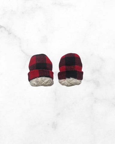 unknown ♡ 12-24 mo ♡ buffalo plaid sherpa lined thumbless mitts