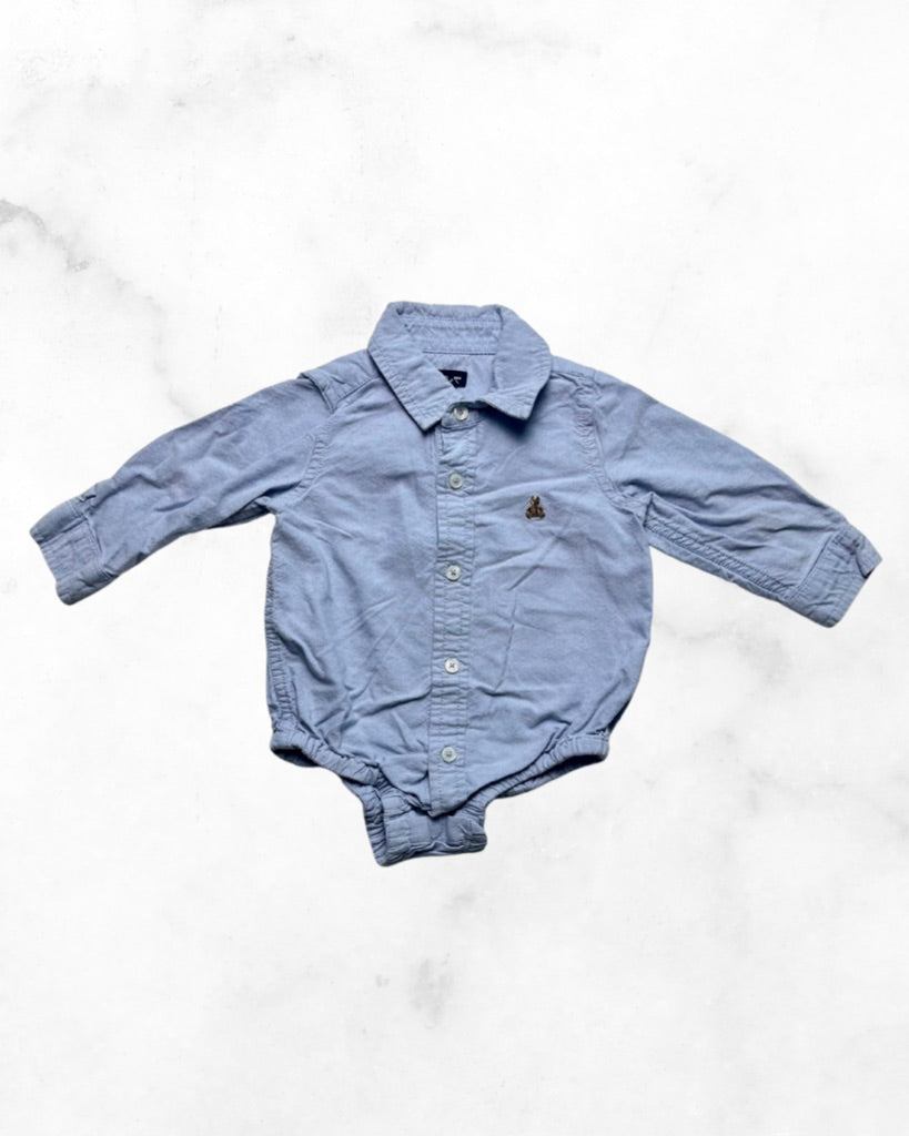 gap ♡ 6-12 mo ♡ blue dress shirt bodysuit