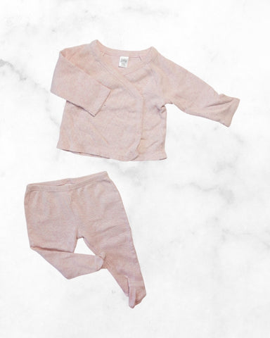 nordstrom ♡ 6 mo ♡ pink ribbed kimono top & footie pants set