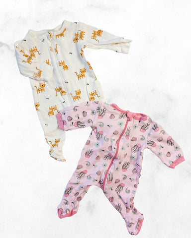 petit lem/ roche& ciseaux ♡ 0-3 mo ♡ lion & jelly fish zipper footie bundle