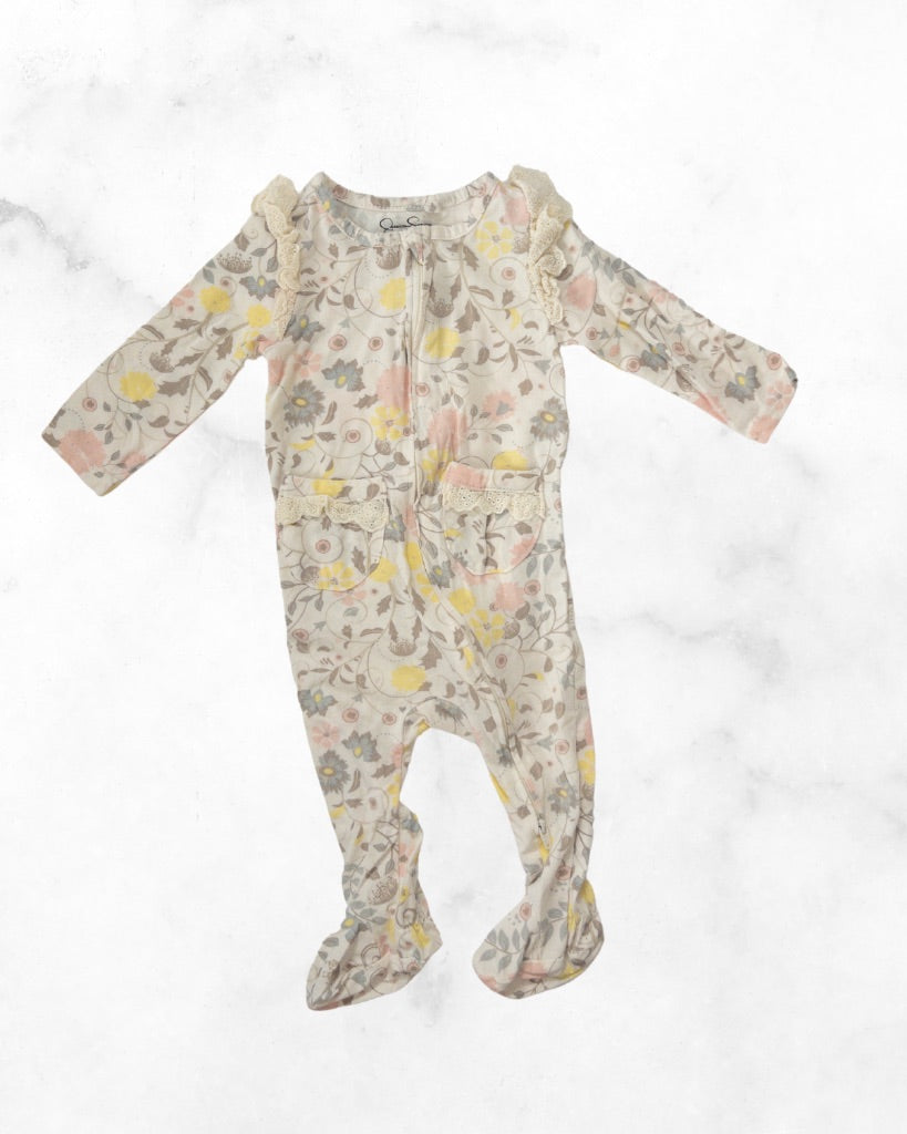jessica simpson ♡ 6-9 mo ♡ floral ruffle zip up sleeper
