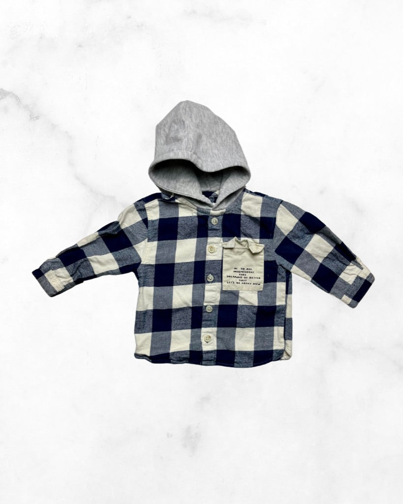 zara ♡ 9-12 mo ♡ independent kids buffalo plaid flannel hoodie