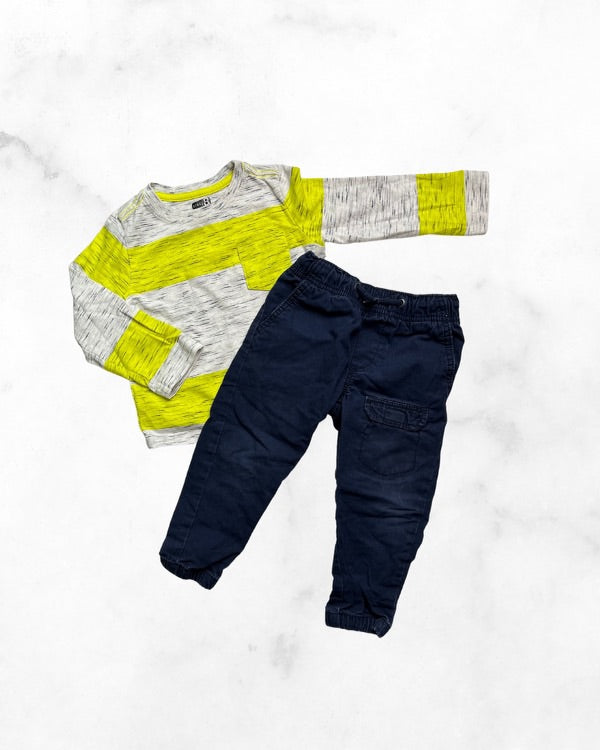 oshkosh/crazy 8 ♡ 2t ♡ striped tee & canvas cargo set