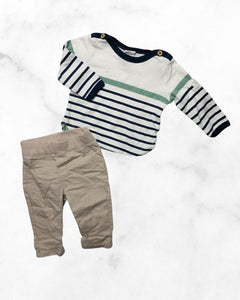 h&m ♡ 2-4 mo ♡ khaki & striped long sleeve set