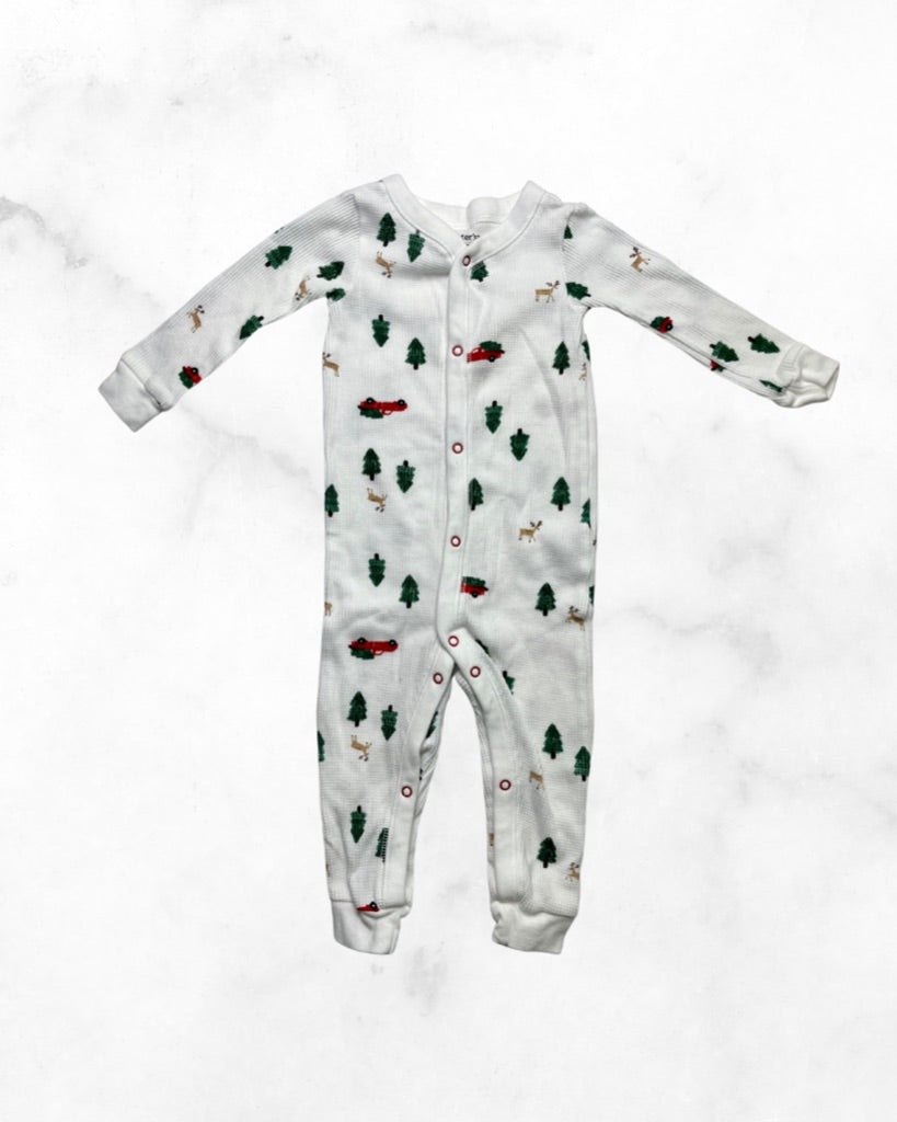 carters ♡ 12 mo ♡ truck & tree waffle snap sleep romper
