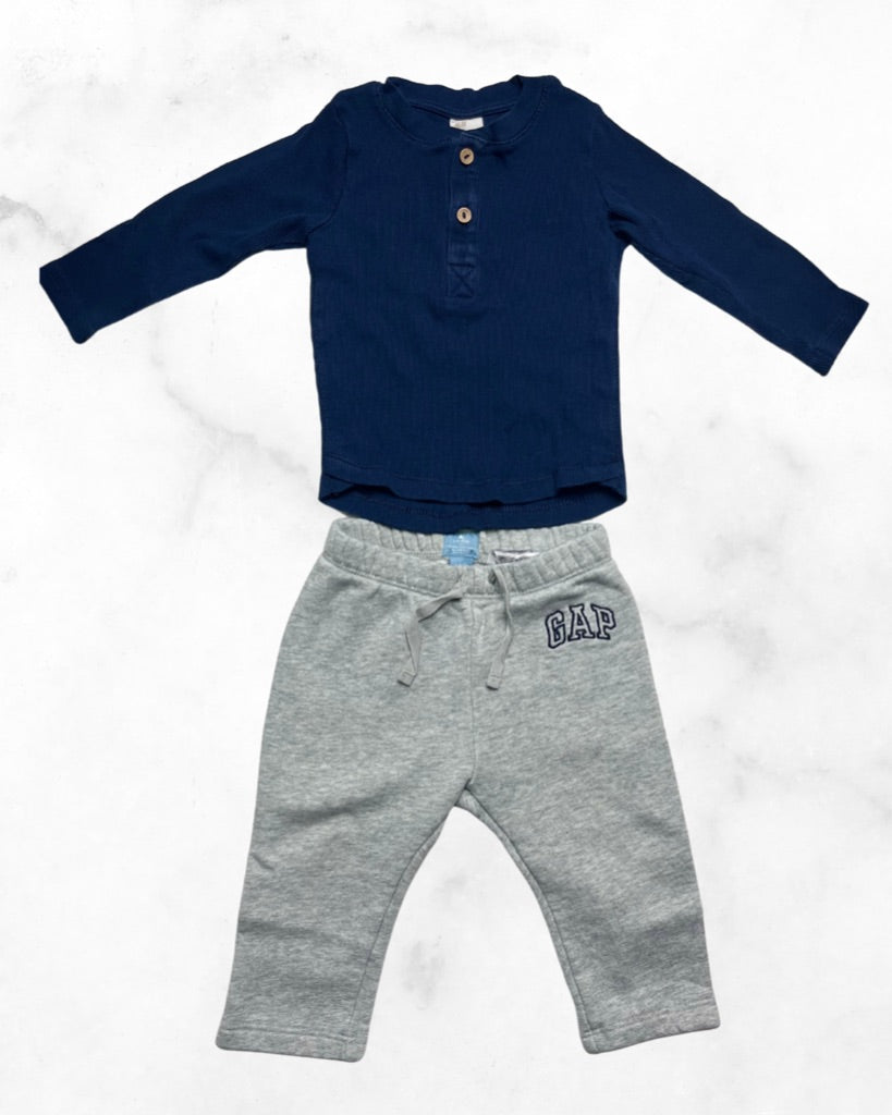 gap/h&m ♡ 6-9 mo ♡ fleece sweatpants & ribbed henley set