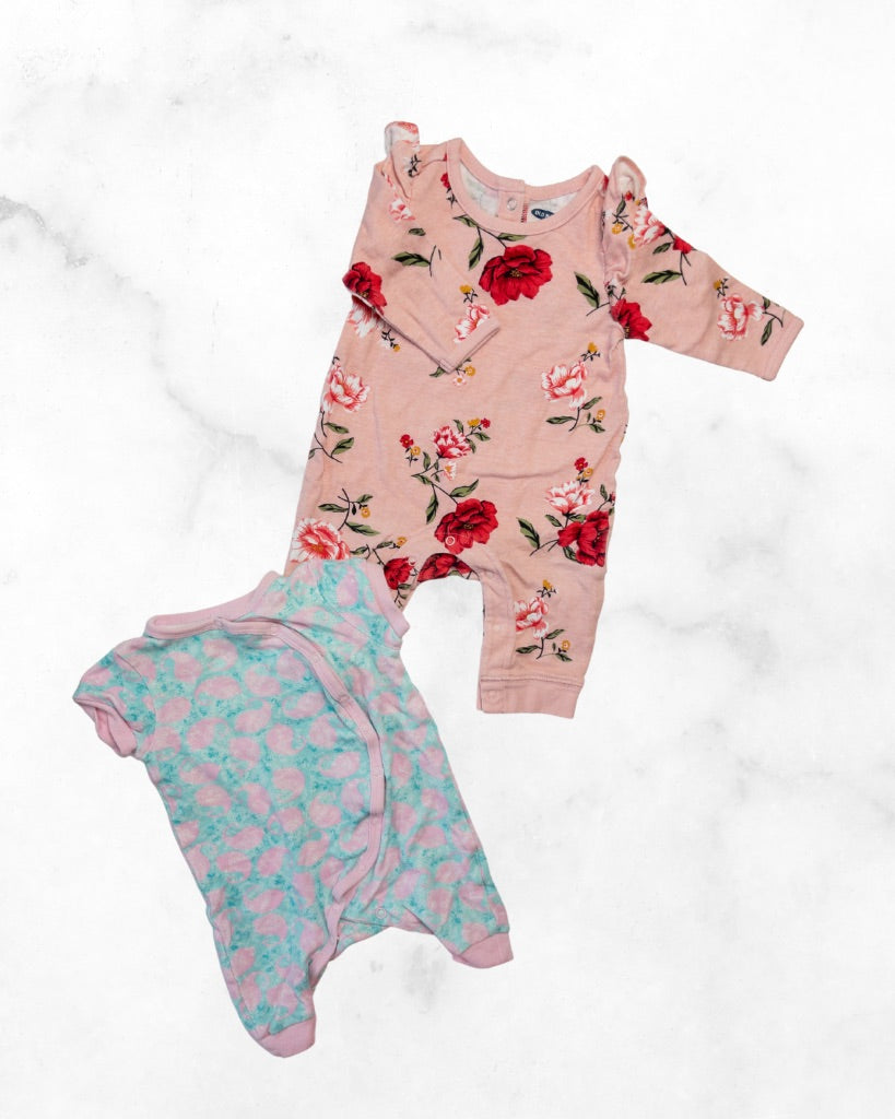 trois mouton/ old navy ♡ 0-3 mo ♡ short sleeve whale & long sleeve rose romper bundle