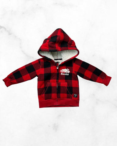 roots ♡ 12-18 mo ♡ buffalo plaid fleece sherpa lined bear zip up hoodie