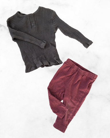 zara/ old navy ♡ 12-18 mo ♡ charcoal ribbed top & maroon leggings set