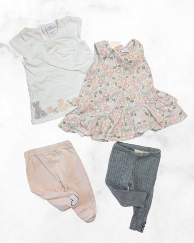 dylan& abby / zara/ chick pea ♡ 3-6/ 6-9 ♡ bunny & floral dresses w/ leggings bundle