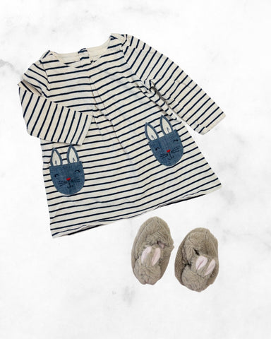 gap / pottery barn ♡ 6-12 mo ♡ bunny striped dress & bunny slippers