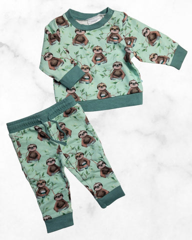 posh peanut ♡ 3-6 mo ♡ coffee sloth sweatshirt & jogger set