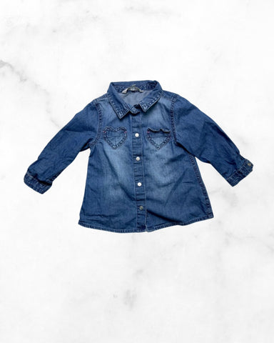 george ♡ 12-18 mo ♡ lightweight denim heart pocket long sleeve button up