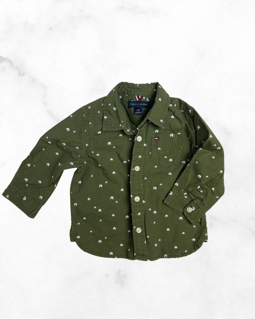 tommy hilfiger ♡ 12 mo ♡ house print olive button up