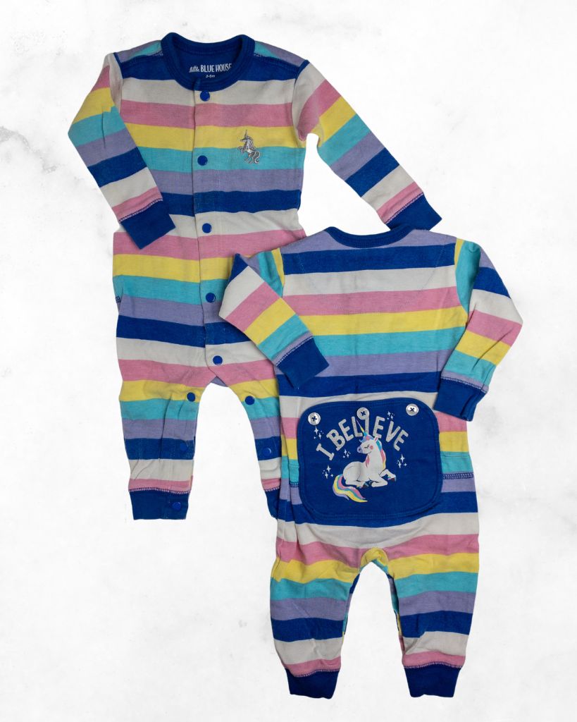 little blue house ♡ 3-6 mo ♡ striped unicorn snap pjs