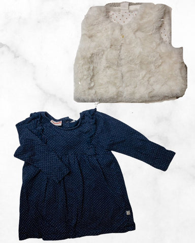 H&M/liegelind ♡ 12-18 mo ♡ cotton dress & fur vest set